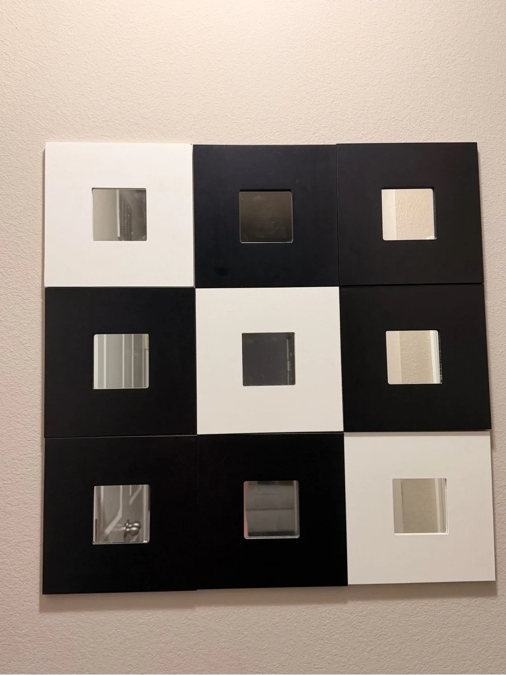 Black and White Mirroed Wall Panel Set - of 9